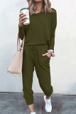 Casual Solid Patchwork O Neck Long Sleeve Two Pieces