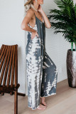 Casual Patchwork Tie-dye Spaghetti Strap Straight Jumpsuits