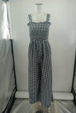 Casual Plaid Print Patchwork Spaghetti Strap Straight Jumpsuits