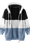 Casual Color Block Patchwork Hooded Collar Outerwear
