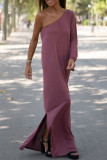 Fashion Casual Solid Solid Color Oblique Collar One Step Skirt Dresses