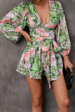 Fashion Elegant Print Printing V Neck Loose Rompers