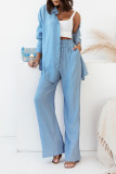 Casual Solid Patchwork Buckle Turndown Collar Long Sleeve Two Pieces