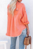 Fashion Solid Ripped Make Old Turndown Collar Long Sleeve Loose Denim Jacket
