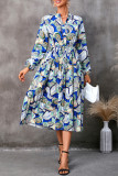 Fashion Print Fold Shirt Collar Pleated Dresses