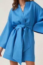 Casual Solid Bandage Patchwork V Neck Dresses