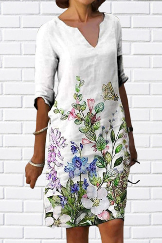 Fashion Casual Print Basic V Neck Printed Dress