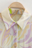 Casual Print Patchwork Buckle Turndown Collar Long Sleeve Two Pieces