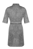 Sexy Solid Patchwork Turndown Collar Short Sleeve Skinny Denim Dresses