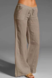 Casual Solid Patchwork Loose Mid Waist Wide Leg Solid Color Bottoms