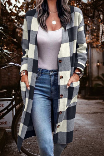 Casual Street Elegant Plaid Striped Pocket Cardigan Collar Outerwear