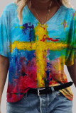 Fashion Casual Print Basic V Neck T-Shirts