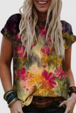 Casual Print Patchwork O Neck T-Shirts