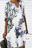 Fashion Casual Print Basic V Neck Printed Dress