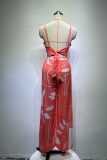 Fashion Print Patchwork Spaghetti Strap Straight Jumpsuits
