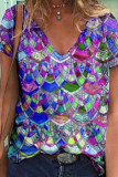Ethnic Print V Neck T Shirt