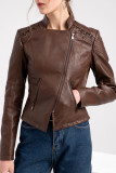 Fashion Street Solid Patchwork Zipper Zipper Collar Outerwear