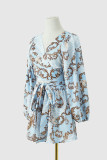 Fashion Elegant Print Printing V Neck Loose Rompers