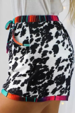 Fashion Leopard Patchwork Straight Mid Waist Straight Full Print Bottoms
