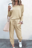 Casual Solid Patchwork O Neck Long Sleeve Two Pieces