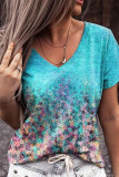 Floral Art Print V Neck T Shirt