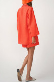 Casual Solid Patchwork Buttons Turn-back Collar Long Sleeve Two Pieces