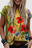 Casual Print Patchwork O Neck T-Shirts