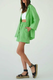 Casual Solid Patchwork Buttons Turn-back Collar Long Sleeve Two Pieces
