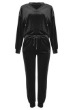 Fashion Casual Solid Frenulum V Neck Long Sleeve Two Pieces