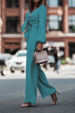 Fashion Solid Bandage V Neck Long Sleeve Two Pieces