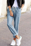 Casual Solid Draw String Harlan Mid Waist Harlan Solid Color Bottoms