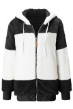 Casual Color Block Patchwork Hooded Collar Outerwear