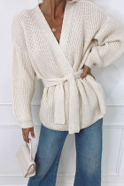 Casual Solid Bandage V Neck Tops