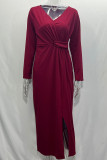 Fashion Sexy Solid Tie-dye Solid Color V Neck Irregular Dress Dresses