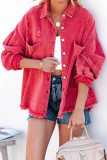Fashion Solid Ripped Make Old Turndown Collar Long Sleeve Loose Denim Jacket