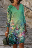 Fashion Casual Print Basic V Neck Printed Dress