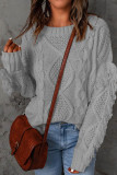 Sweet Elegant Solid Tassel O Neck Tops