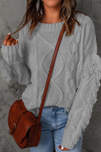 Sweet Elegant Solid Tassel O Neck Tops