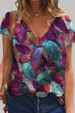 Fashion Casual Print Basic V Neck T-Shirts