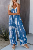 Casual Patchwork Tie-dye Spaghetti Strap Straight Jumpsuits