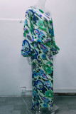 Elegant Print Printing Oblique Collar Long Sleeve Two Pieces