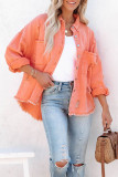 Fashion Solid Ripped Make Old Turndown Collar Long Sleeve Loose Denim Jacket