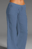 Casual Solid Patchwork Loose Mid Waist Wide Leg Solid Color Bottoms