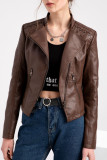 Fashion Street Solid Patchwork Zipper Zipper Collar Outerwear