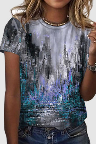Casual Print Patchwork O Neck T-Shirts
