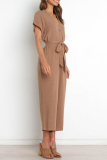 Casual Solid Bandage V Neck Straight Jumpsuits