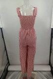 Casual Plaid Print Patchwork Spaghetti Strap Straight Jumpsuits