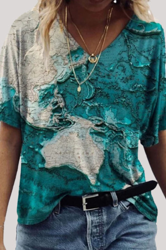 Fashion Casual Print Basic V Neck T-Shirts
