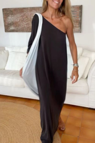 Fashion Casual Solid Solid Color Oblique Collar One Step Skirt Dresses