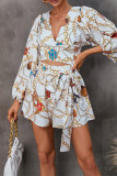 Fashion Elegant Print Printing V Neck Loose Rompers